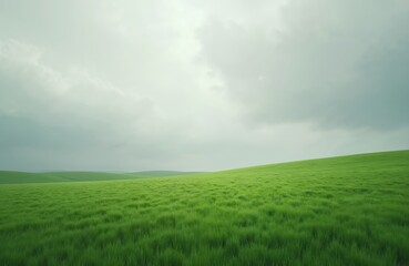 Obraz premium Vast green rolling hills covered in lush grass under a soft cloudy sky. This serene landscape evokes tranquility and natural beauty, perfect for themes of nature, agriculture, and rural life.
