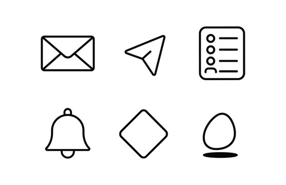 vector outline icons client retention strategy (email campaign): envelope icon send arrow subscriber list reminder bell draft badge shadow smear.