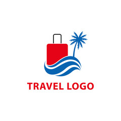 Travel logo design with luggage icon, Travel Agency Logo Vector Inspiration, creative tour and travel logo suitcase with airplane shadow logo design template, travel agency logo, trip sign