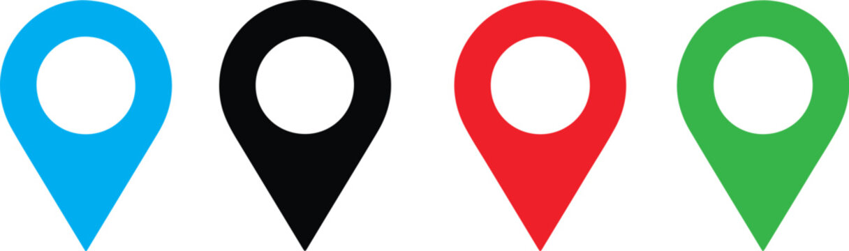 Location icon.  Map pin icon .location pointer icon symbol in flat style.Black red blue green location pin symbols.