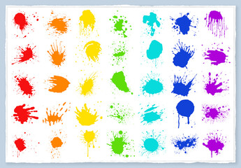Vector colorful ink drops and paint splashes Hand drawn design elements isolated on white background