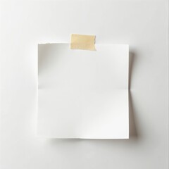 Blank white paper sheet taped to clean background. Empty page ready for writing messages, notes, or reminders. Simple, clean design perfect for business or office use. Offers ample copy space.