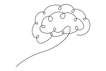 Minimalist human brain continuous one line drawing isolated on white background, abstract vector illustration