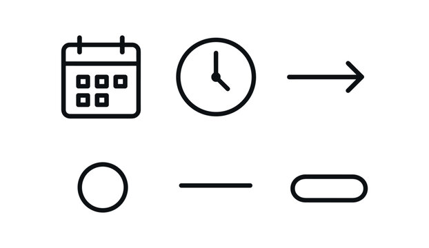 vector outline icons lead qualification checklist (timeline fit): calendar icon clock face arrow line milestone dot duration bar shadow smear.
