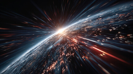 Cosmic Journey: An interstellar voyage through the expanse of space and time, witnessing a celestial event over planet.