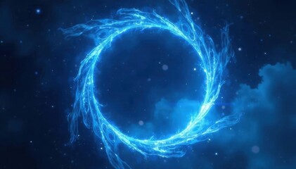 Electric blue plasma swirls forming a circular portal frame , futuristic, digital art, mystical