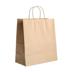 Minimal white paper shopping bag with handles in modern retail environment