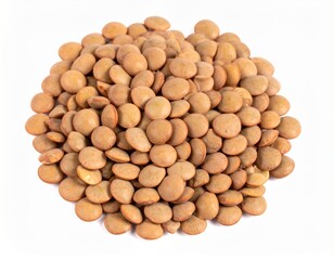 Brown Lentils on Isolated White Background – Classic Earthy Legumes with Matte Finish and Full Depth of Field