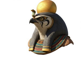 Majestic portrayal of Ra, the Egyptian sun god, with falcon head and radiant solar disk