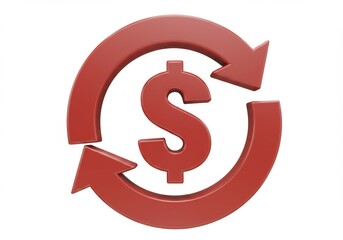 Obraz premium Red Dollar Symbol Surrounded by Circular Arrows on a White Background