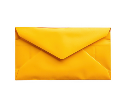 Bright yellow closed envelope isolated on transparent background for mail communication