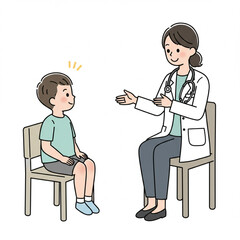 Friendly Doctor Consulting Young Boy Patient in Clinic Medical Examination