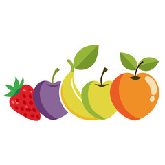 Vibrant assortment of fresh, healthy fruits including strawberry, plum, banana, apple, and orange, perfect for food blogs, recipes, and wellness designs