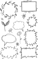 Fototapeta premium Hand drawn decorative floral speech bubbles collection for creative design projects