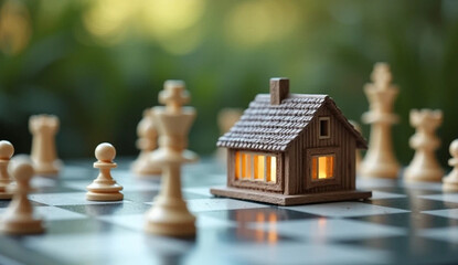 house and chess pieces on the table