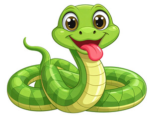 Fototapeta premium Cute Cartoon Snake with Big Eyes and Curled Tail, Isolated PNG