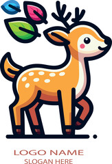 Cartoon deer in leaf kids logo icon vector white background .