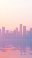 Obraz premium Misty polygonal skyline with delicate cool gradients, peaceful vibe