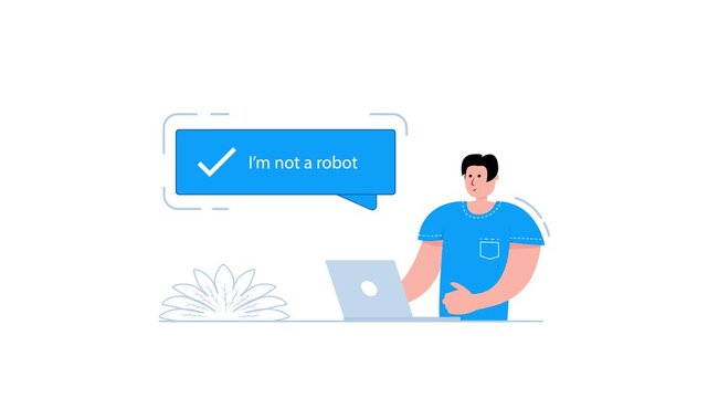 Programmer passing a captcha test on his laptop