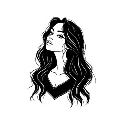 Serene elegance captures the soulful gaze of a woman with flowing dark hair portrait enhancing