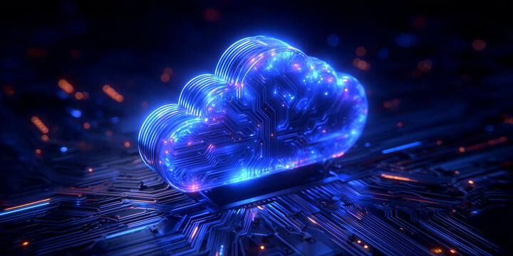 Cloud shaped processor on a motherboard representing infrastructure as a service data center capability virtualization networking and intelligent connectivity
