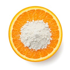 Orange slice with white nutrition powder in center