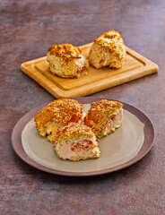 baked chicken cordon bleu stuffed with ham and swiss cheese