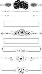 Set of hand drawn decorative tropical palm and floral banner designs for creative use