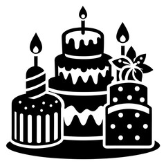 Birthday cakes vector clean black silhouette design white background