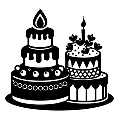Birthday cakes vector clean black silhouette design white background