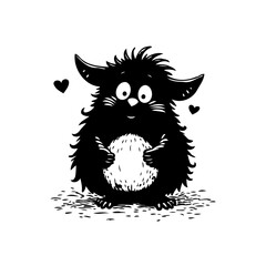 Whimsical fluffy creature with big ears and heart details a delightful cartoon expression with