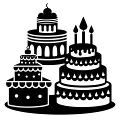 Birthday cakes vector clean black silhouette design white background