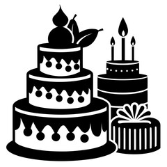 Birthday cakes vector clean black silhouette design white background