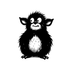 Whimsical ink drawing of a fluffy creature with wide eyes creating an amusing character