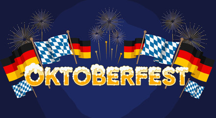 Celebration of Oktoberfest with German Flags and Fireworks