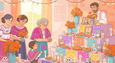 Family Celebrates Dia de los Muertos Traditions Together