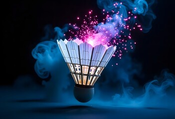 Badminton shuttle glowing in dark high resolution photo