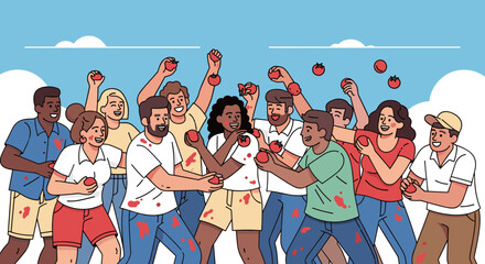 People Enjoying a Fun Tomato Throwing Festival Event
