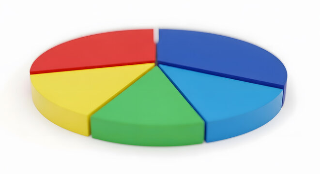 Pie Chart:Close-up of a pie chart with well-defined, colorful segments and a slight depth of field on a pure white background. HD, high quality, photorealistic.