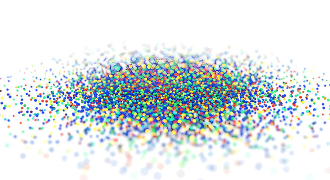 Scatterplot:Close-up of a scatterplot with a cloud of bright, distinct points, without axes, on a pure white background. HD, high quality, photorealistic.