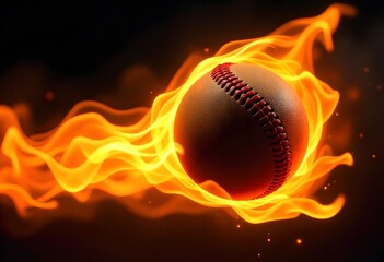 Burning baseball ball with fire high resolution photo