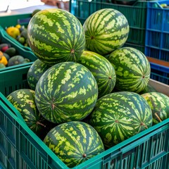 fresh watermelons on the market