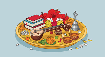 Indian Tradition Worship Offering Religious Plate Decoration
