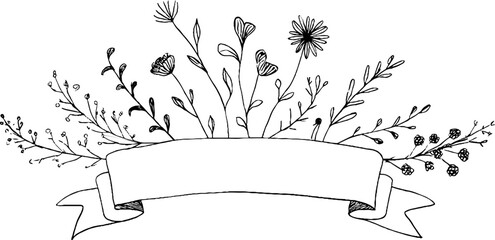 Elegant hand drawn decorative banner with floral wave design for cards and posters