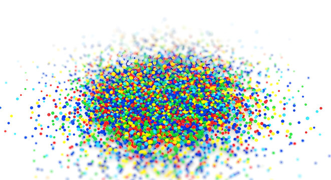 Scatterplot:Close-up of a scatterplot with a cloud of bright, distinct points, without axes, on a pure white background. HD, high quality, photorealistic.
