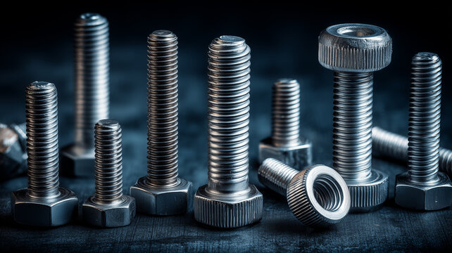 Bolts and nuts prepared for assembly conveying engineering precision mechanical reliability and the foundation of industrial production
