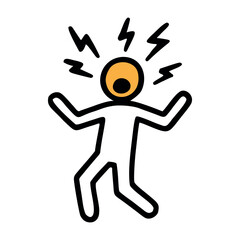 A simple illustration of a stick figure with an orange head, expressing frustration or stress, surrounded by zigzag lines representing noise or chaos.