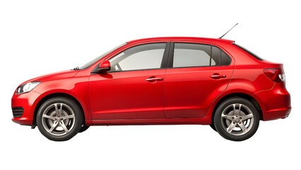Obraz premium Red Car Side View Isolated on Pure White Background – High-Quality PNG Clipart