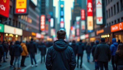 Confused Person Crowded Urban Street Scene