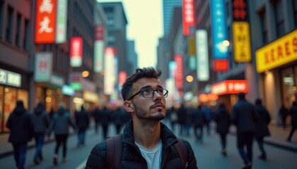 Confused Person Standing Crowded City Street